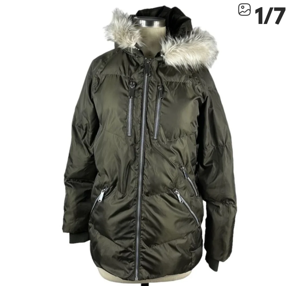 Sam Edelman Puffer Jacket Coat Parka Hooded with Faux Fur Hood XS Extra Small - Picture 2 of 5